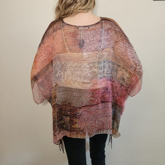 Cocoon House 100% Silk Top One Size OS Poncho Wrap Sheer Tunic Small Medium Lg - Picture 6 of 11